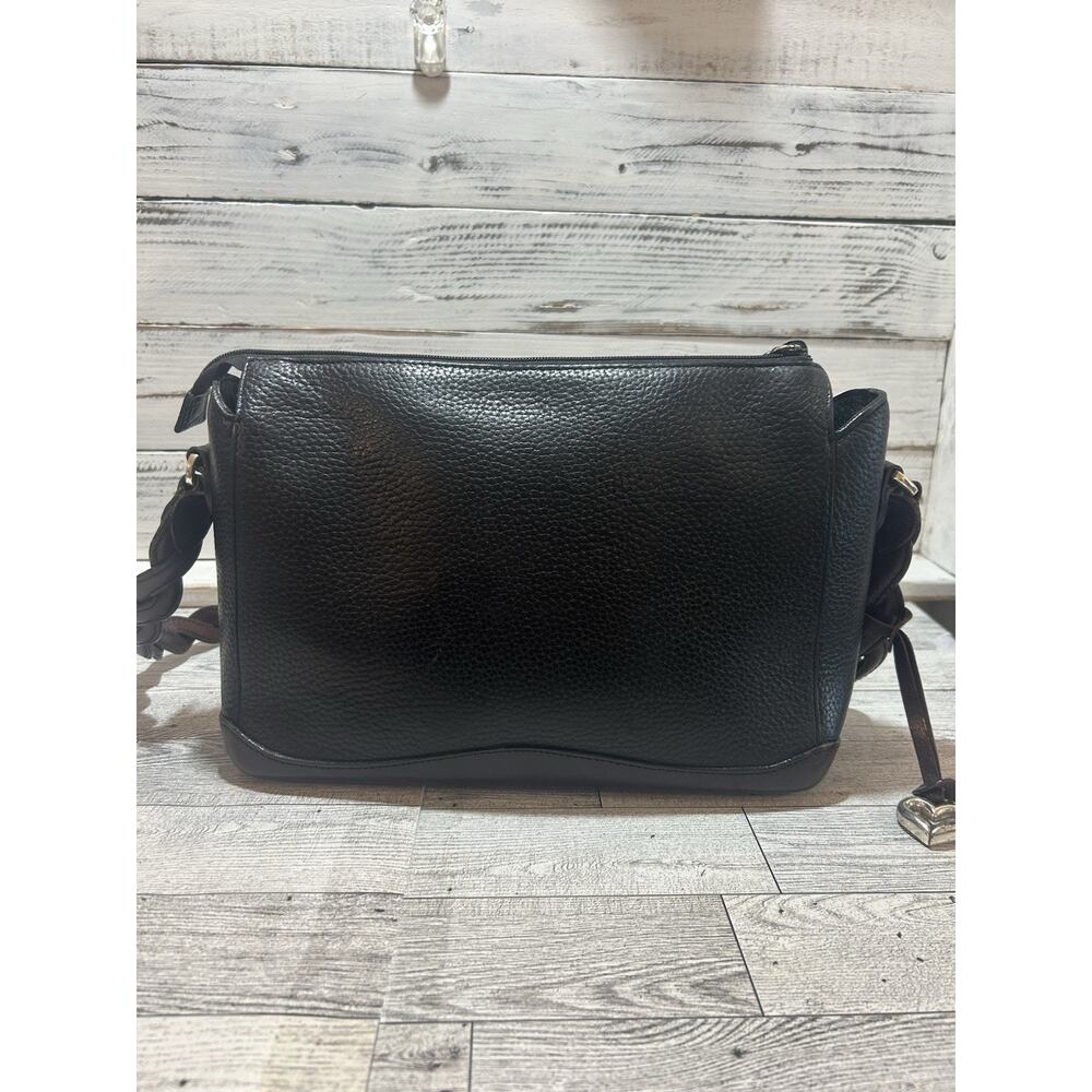 Brighton Two Tone Leather Shoulder Handbag Purse Black Brown floral interior - Picture 5 of 13